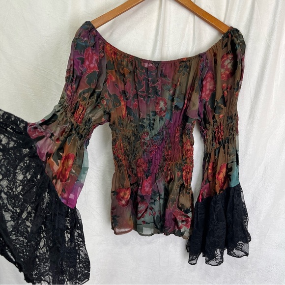 Marrika Nakk Burnout Velvet Sheer Floral Top Witchy Black Lacy Whimsigoth Fairy - Picture 15 of 16